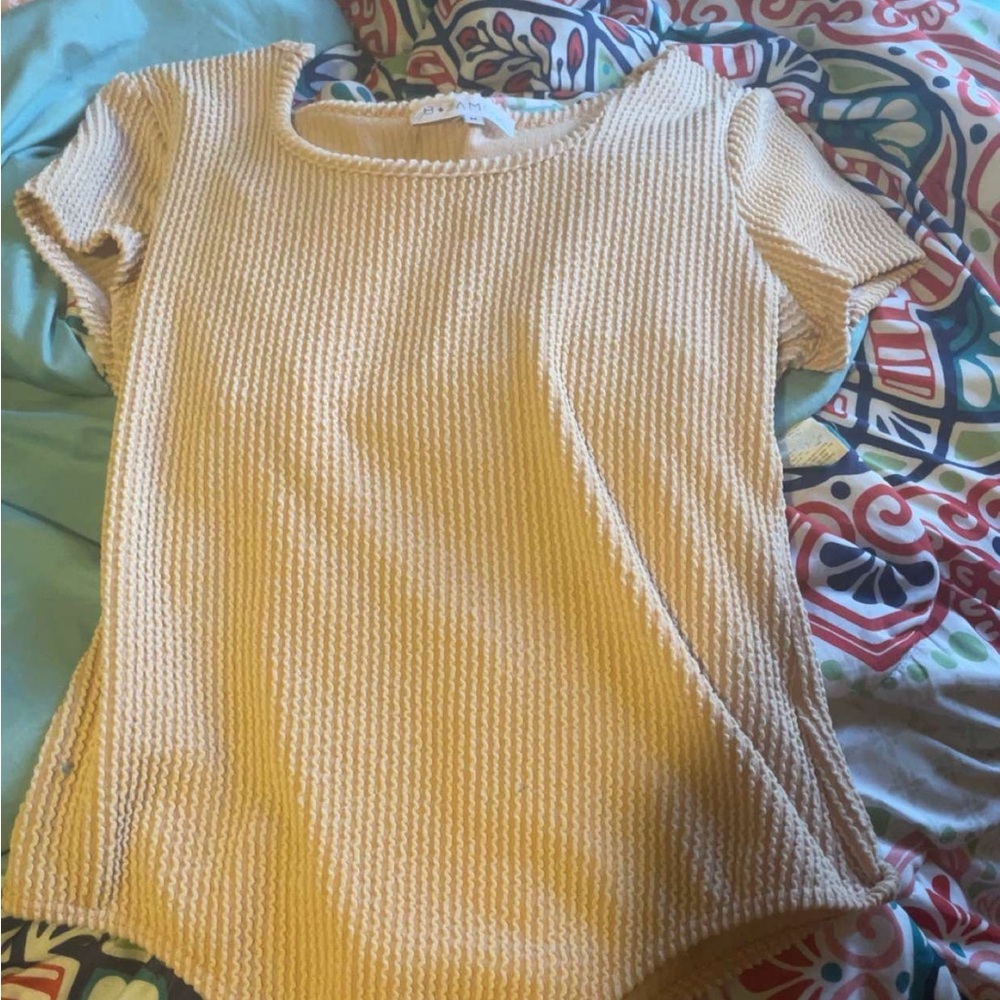 Cream Textured Short Sleeve Top